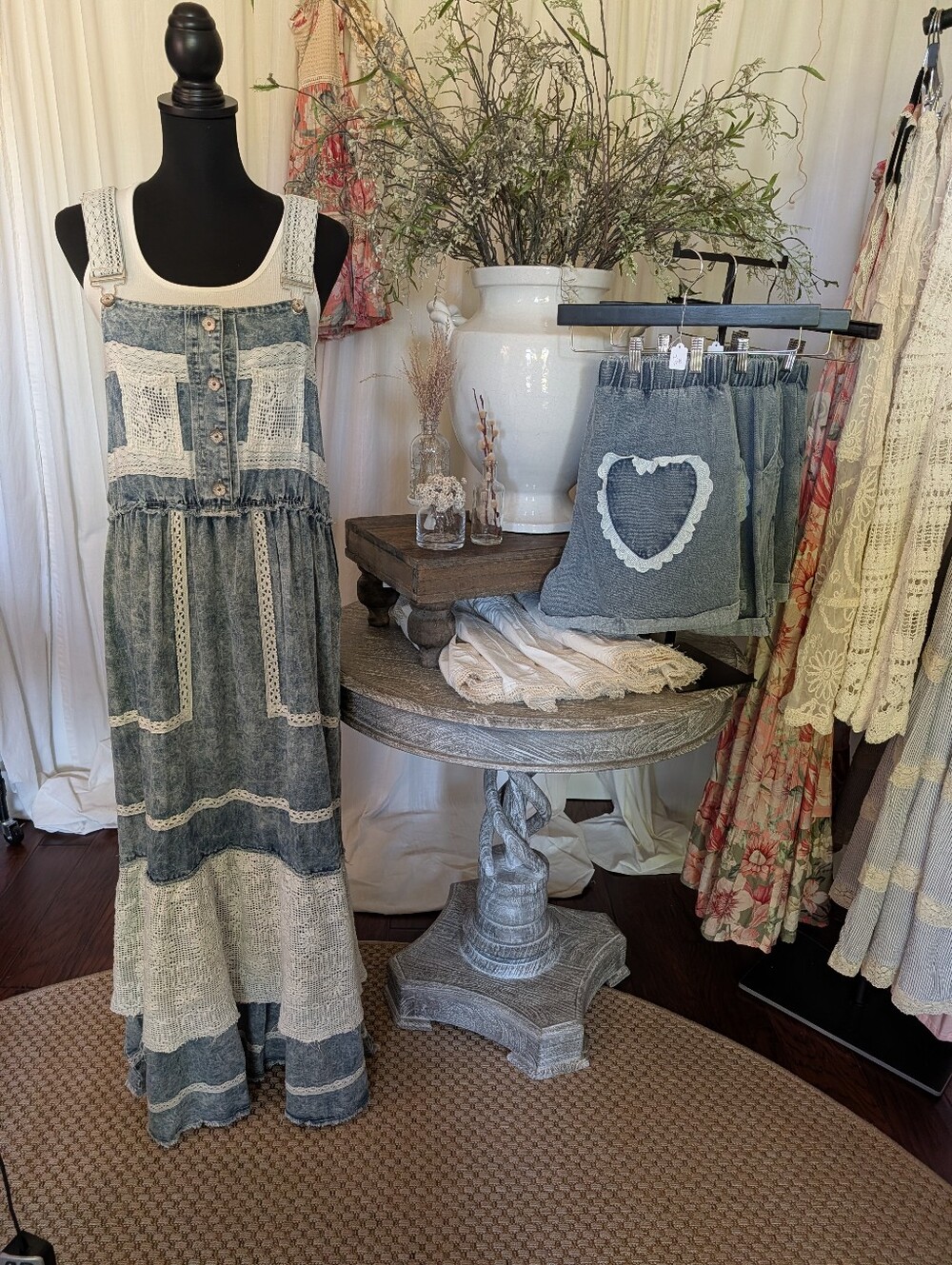 POL LONG OVERALL DRESS-DENIM, CROCHET POCKET, RUFFLES*New Collection For Summer - Picture 6 of 7